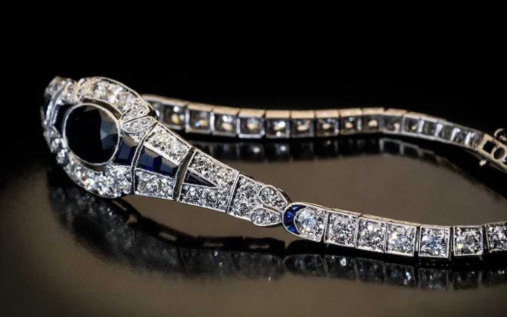 Art Deco Antique French Sapphire Diamond Platinum… - image 2
