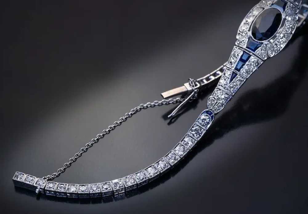 Art Deco Antique French Sapphire Diamond Platinum… - image 3