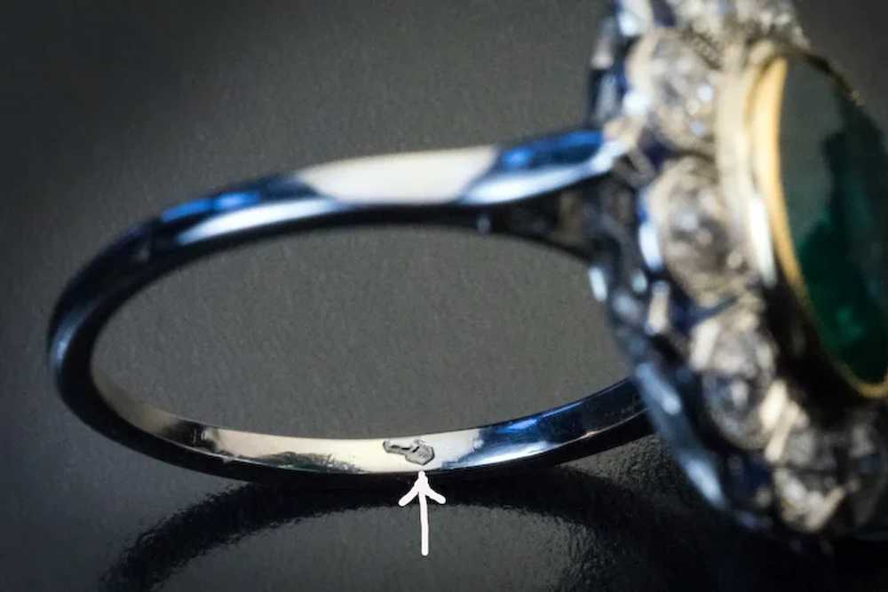 Art Deco Vintage Emerald Diamond Sapphire Ring - image 5