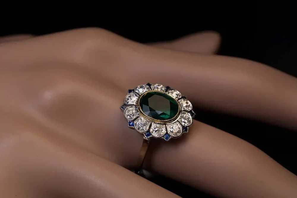 Art Deco Vintage Emerald Diamond Sapphire Ring - image 6