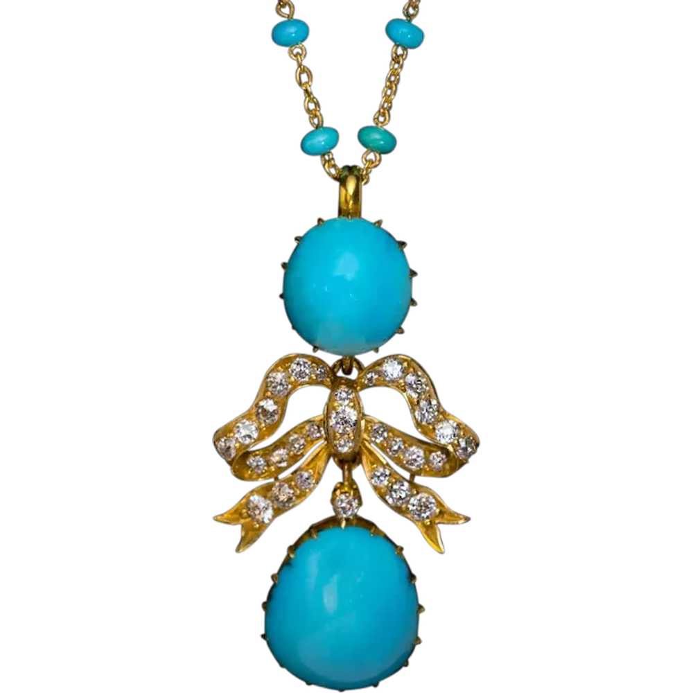 Antique Persian Turquoise Diamond Gold Necklace - image 1