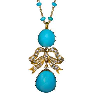 Antique Persian Turquoise Diamond Gold Necklace - image 1
