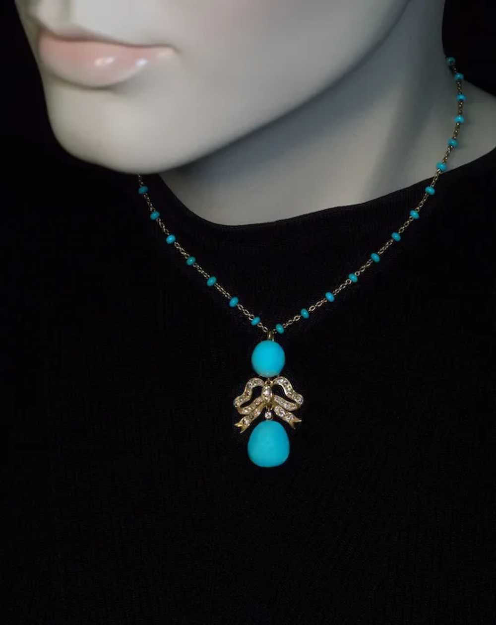 Antique Persian Turquoise Diamond Gold Necklace - image 2