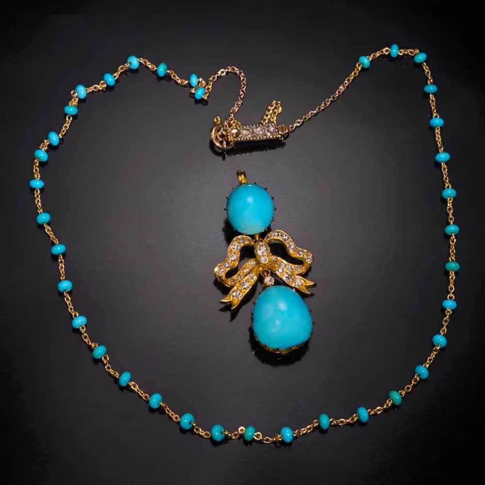 Antique Persian Turquoise Diamond Gold Necklace - image 3