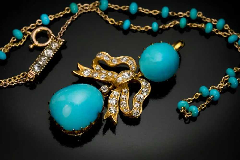 Antique Persian Turquoise Diamond Gold Necklace - image 4