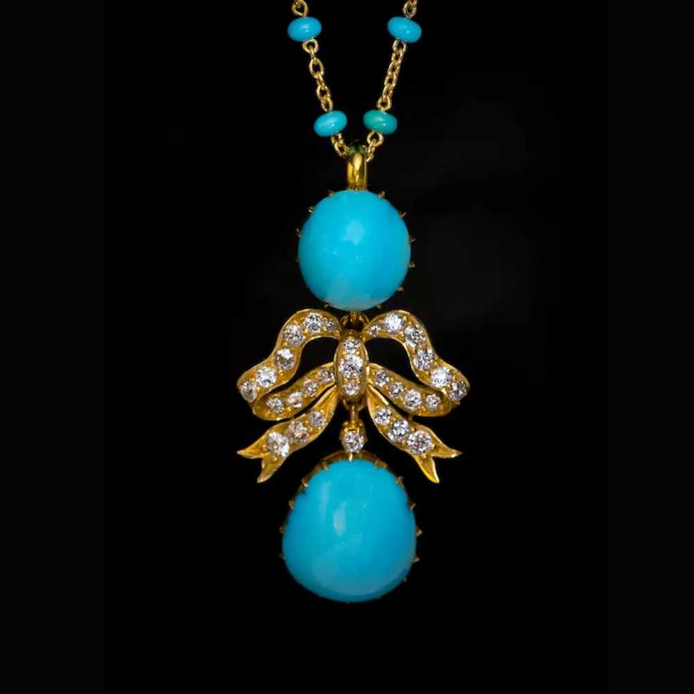 Antique Persian Turquoise Diamond Gold Necklace - image 6