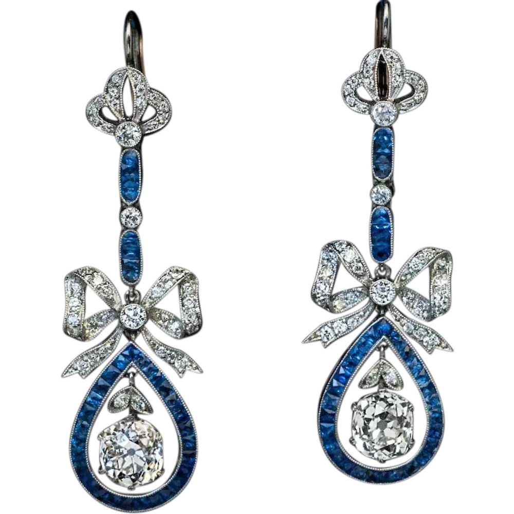 Belle Epoque Antique Diamond Sapphire Earrings - image 1
