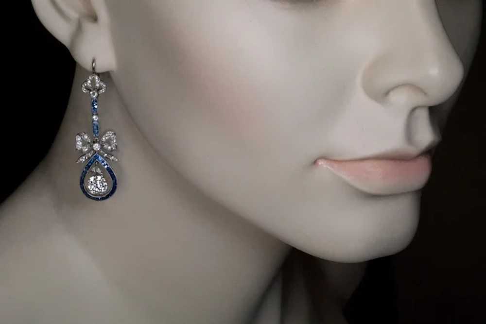 Belle Epoque Antique Diamond Sapphire Earrings - image 3