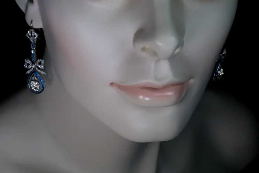Belle Epoque Antique Diamond Sapphire Earrings - image 4