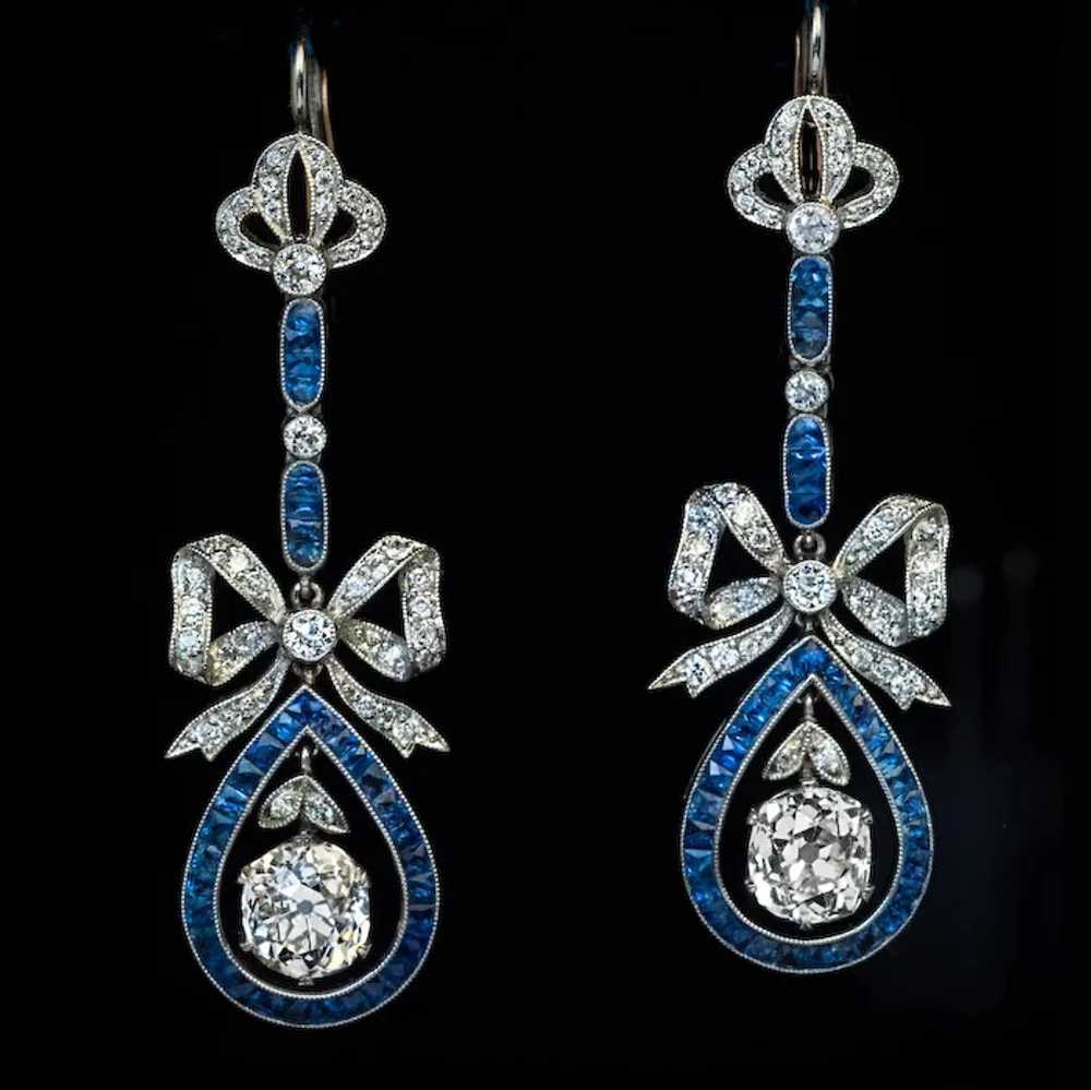 Belle Epoque Antique Diamond Sapphire Earrings - image 6