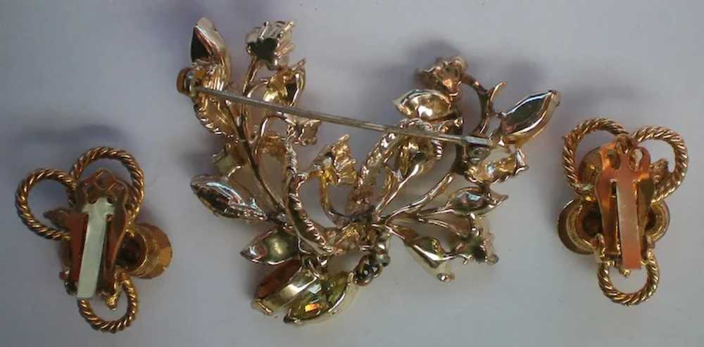 Amber Colored Rhinestone Pin and Clip Earrings Set - image 2