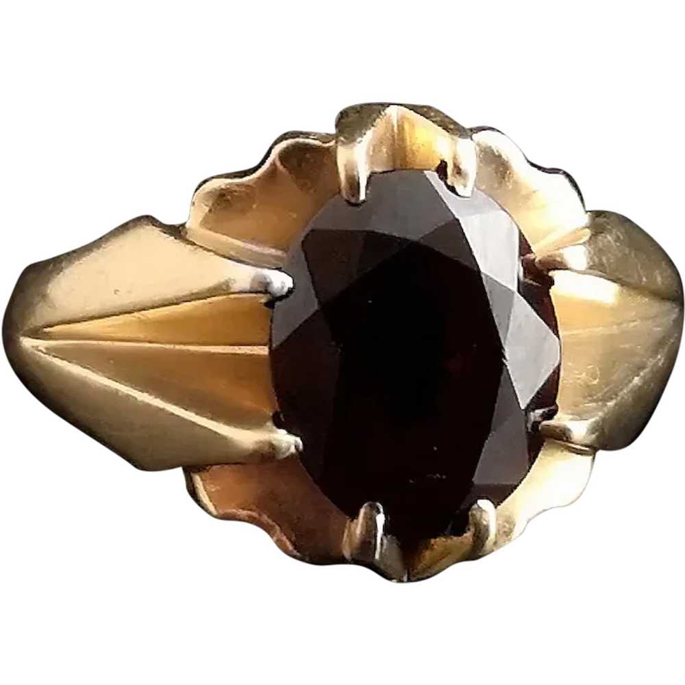 Vintage garnet dress ring, chunky 9k gold - image 1
