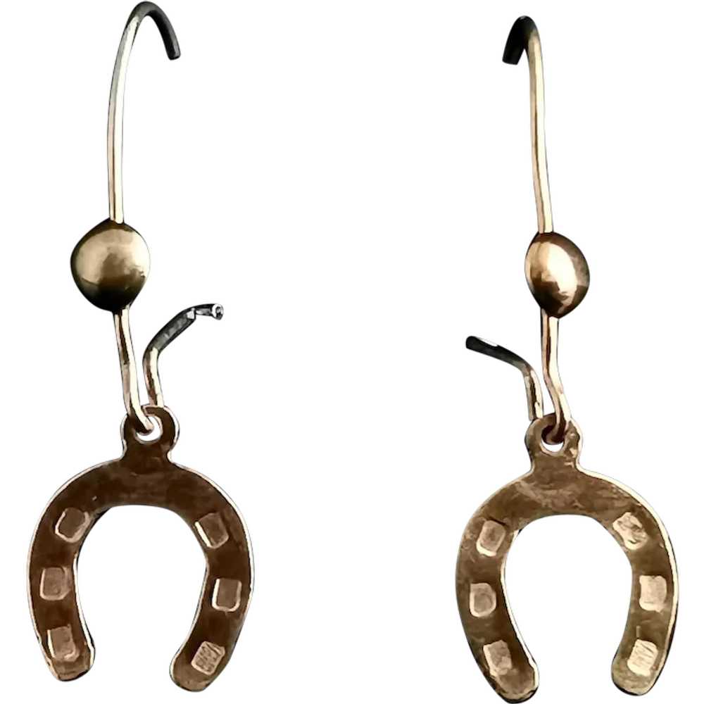 Antique 9ct gold horseshoe earrings - image 1