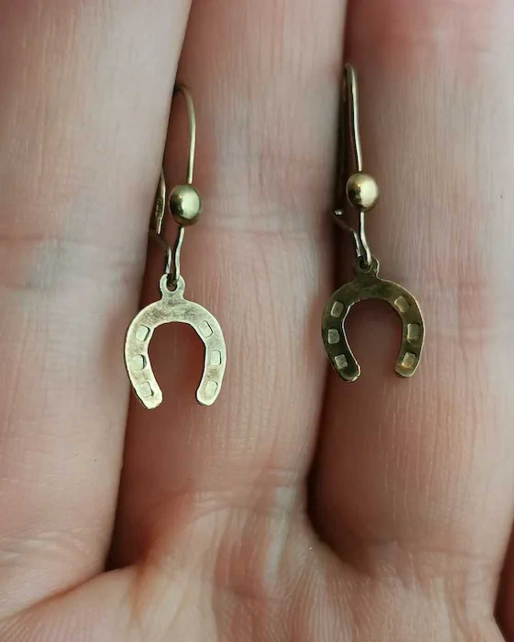 Antique 9ct gold horseshoe earrings - image 3