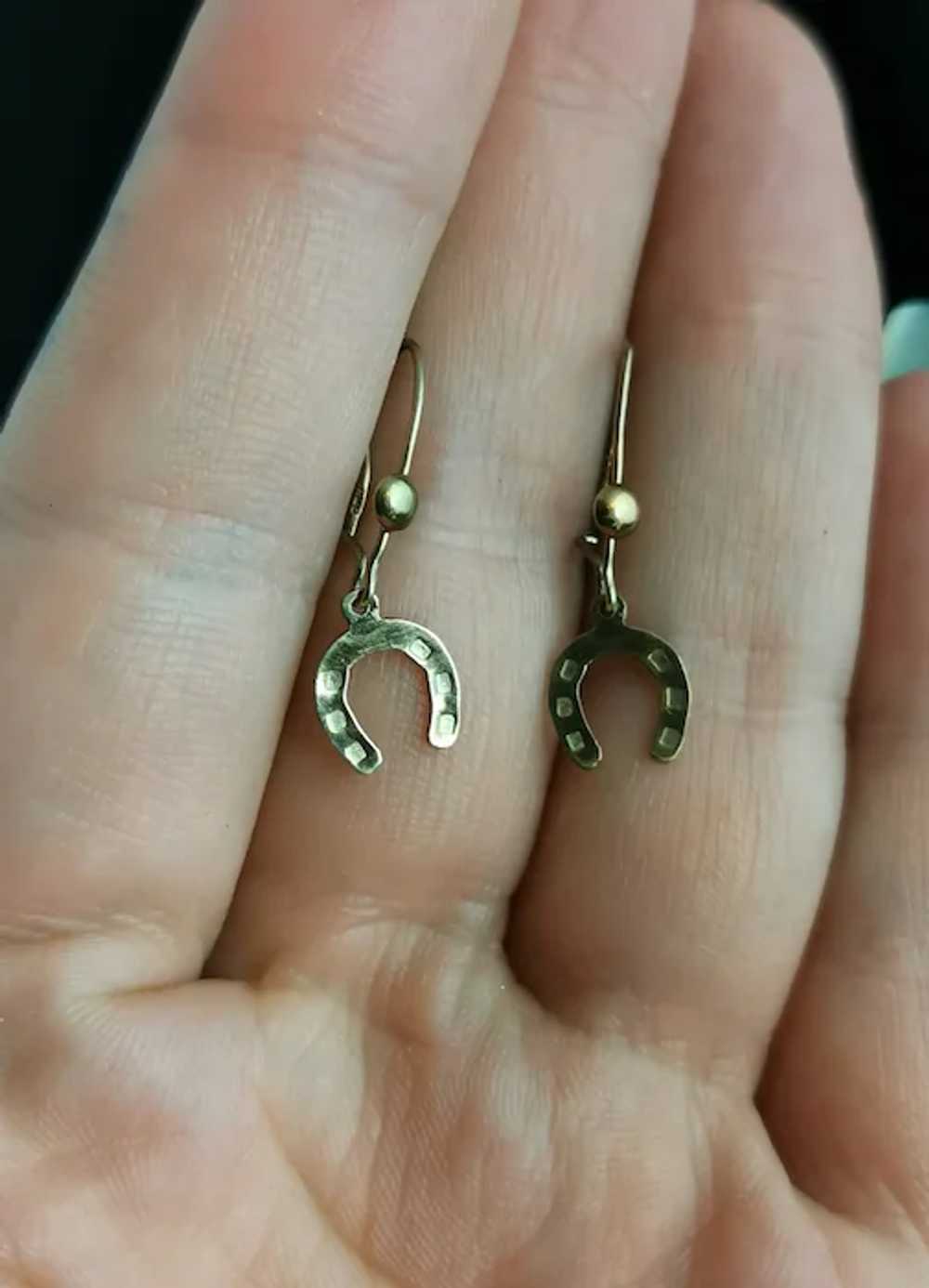 Antique 9ct gold horseshoe earrings - image 5