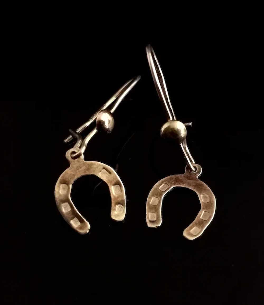 Antique 9ct gold horseshoe earrings - image 6