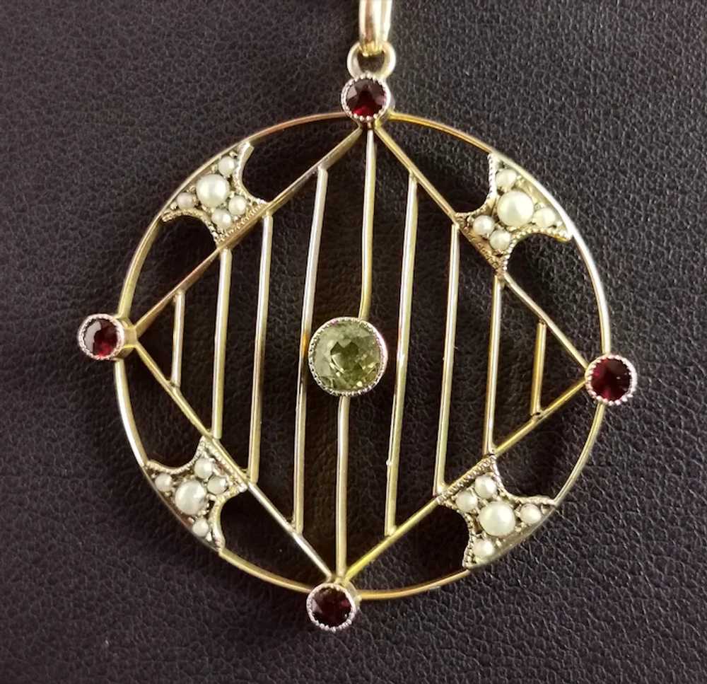 Antique Edwardian 9ct Gold Pendant Peridot Garnet A… Gem