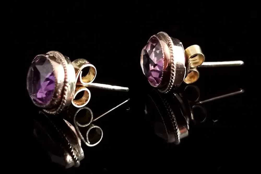 Antique Victorian 9k gold Amethyst stud earrings - image 5
