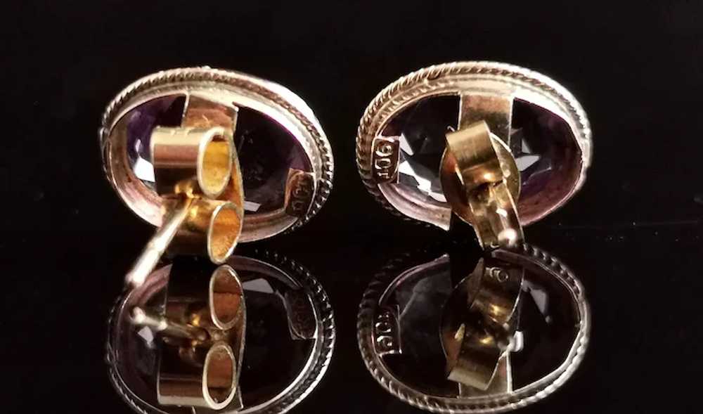 Antique Victorian 9k gold Amethyst stud earrings - image 7