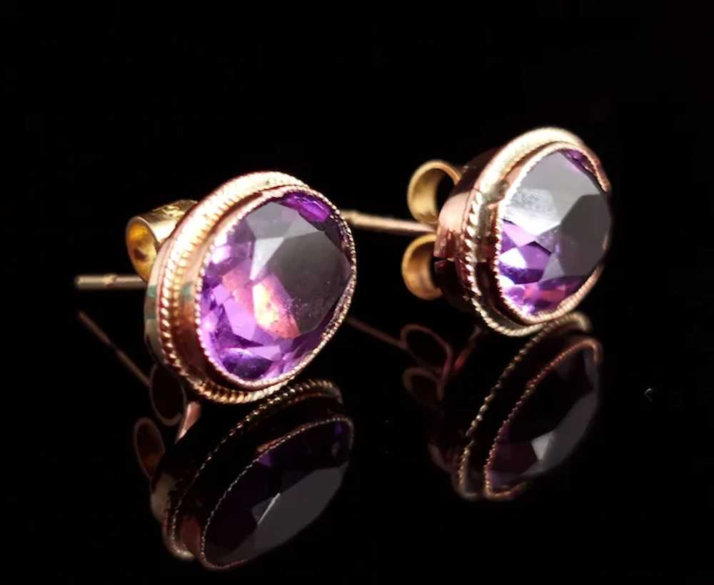 Antique Victorian 9k gold Amethyst stud earrings - image 8