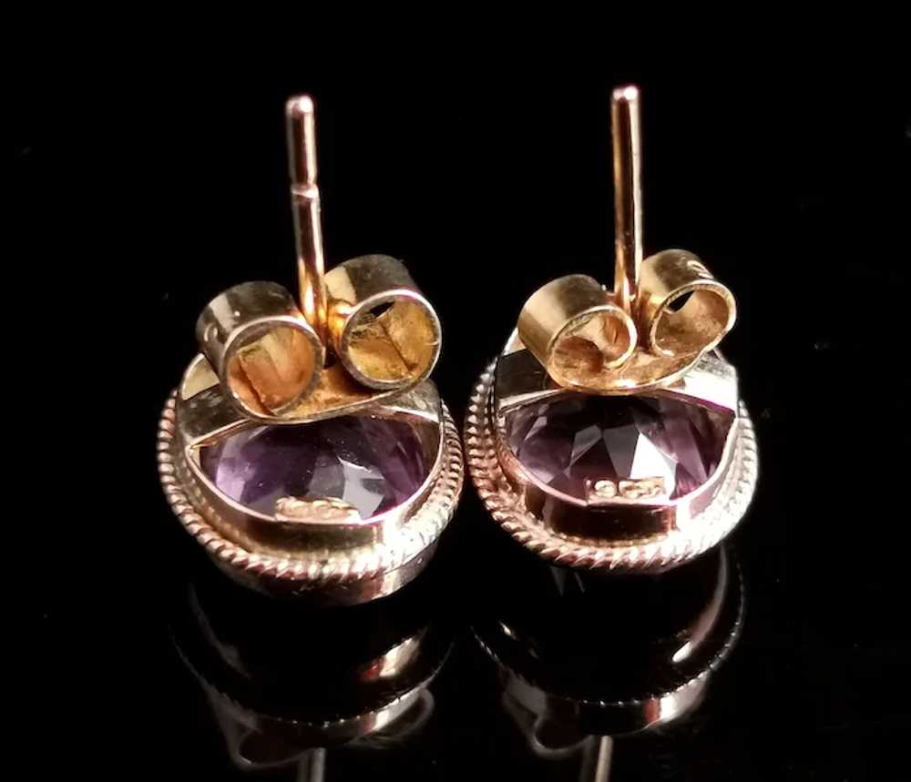 Antique Victorian 9k gold Amethyst stud earrings - image 9