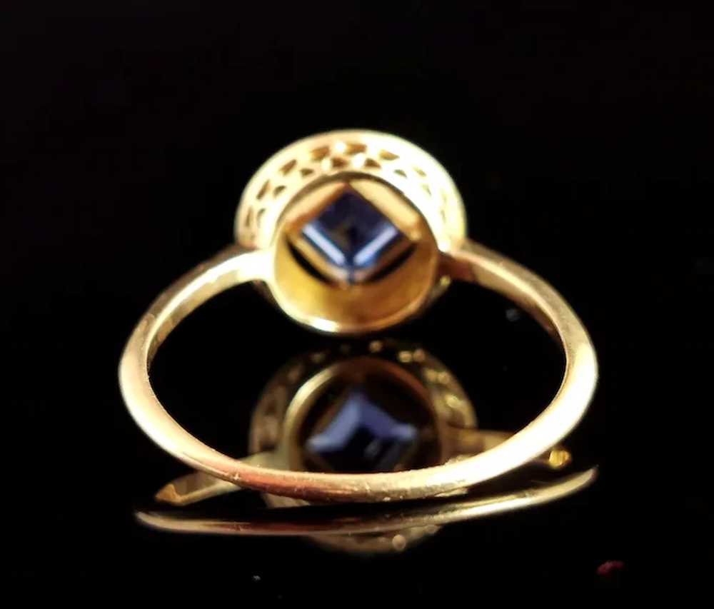 Antique Art Deco Sapphire and Pearl halo ring, 18… - image 7