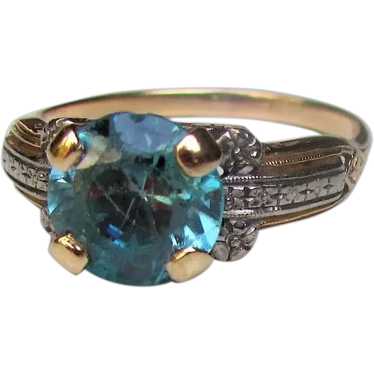 Vintage 14K Blue Zircon Ring 4.75cts. 1930's - image 1