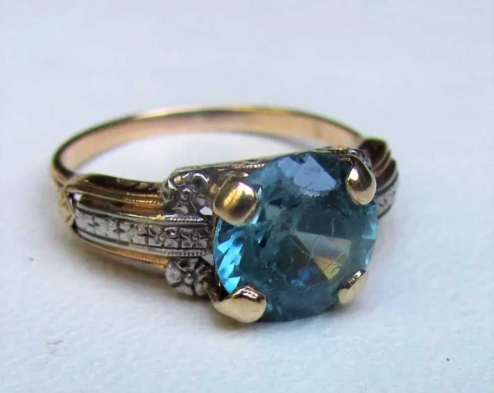 Vintage 14K Blue Zircon Ring 4.75cts. 1930's - image 2