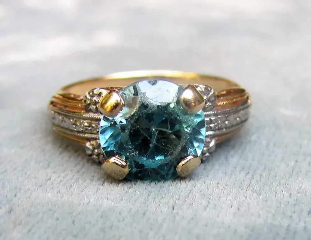 Vintage 14K Blue Zircon Ring 4.75cts. 1930's - image 3