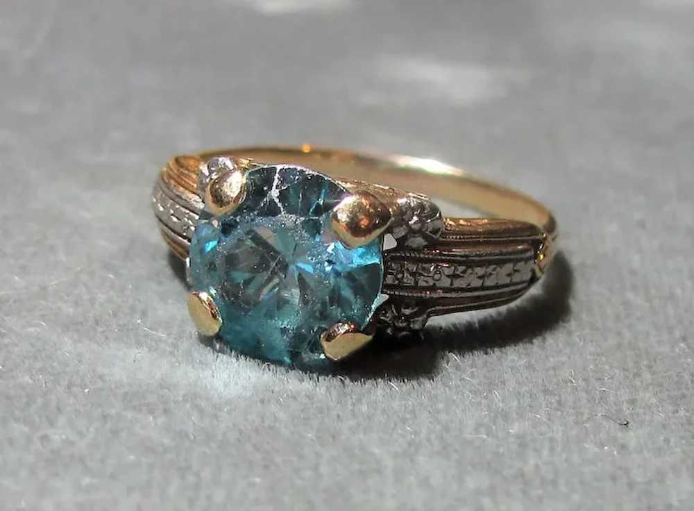 Vintage 14K Blue Zircon Ring 4.75cts. 1930's - image 5