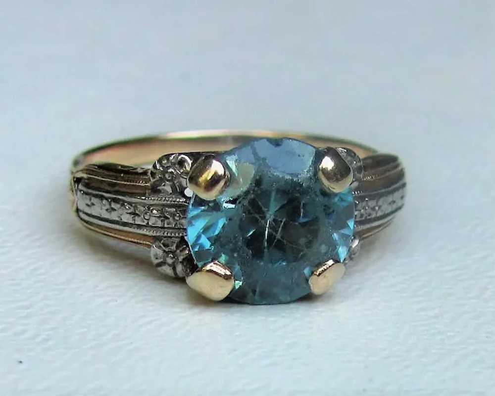 Vintage 14K Blue Zircon Ring 4.75cts. 1930's - image 6
