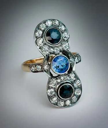 Antique 3 Stone Sapphire Diamond Ring