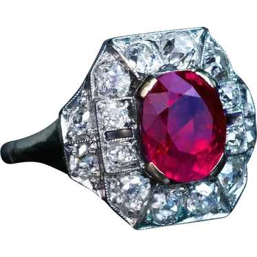 Art Deco 2.60 Ct Burmese Ruby Diamond Vintage Eng… - image 1