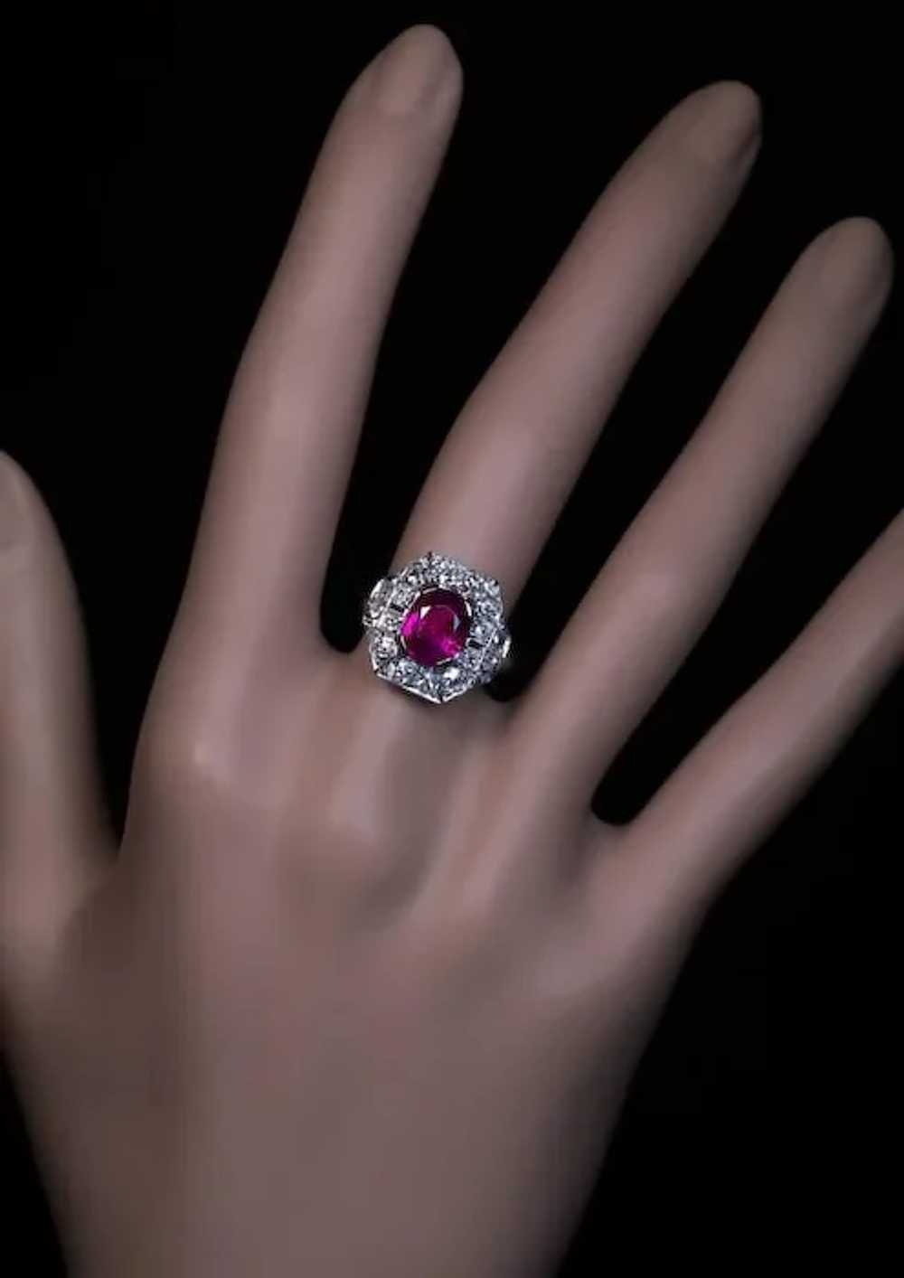 Art Deco 2.60 Ct Burmese Ruby Diamond Vintage Eng… - image 2