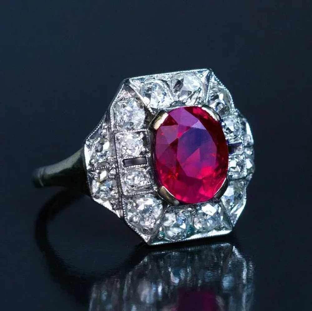 Art Deco 2.60 Ct Burmese Ruby Diamond Vintage Eng… - image 3