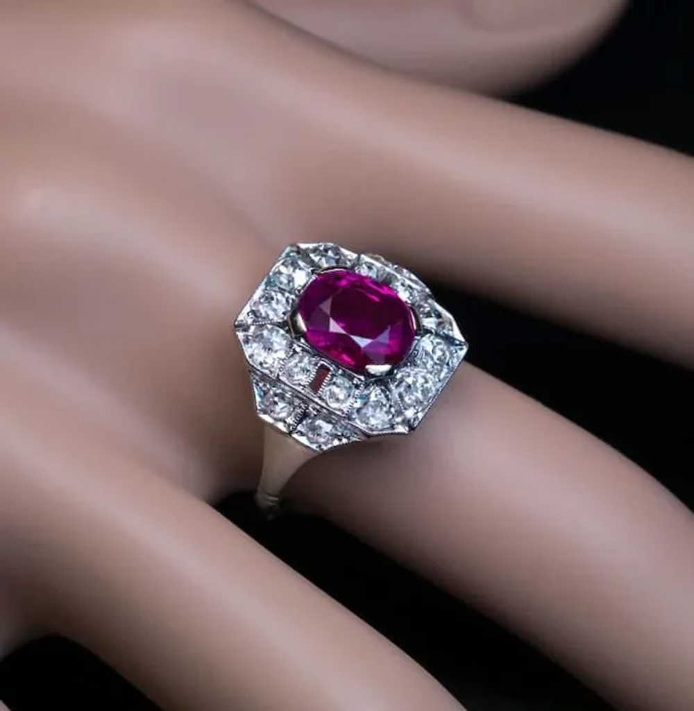 Art Deco 2.60 Ct Burmese Ruby Diamond Vintage Eng… - image 4