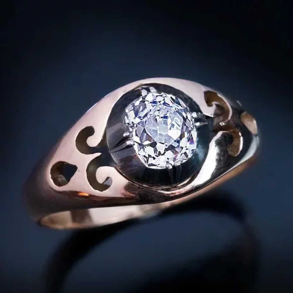 Antique 1.17 Ct Old Mine Cut Diamond Unisex Ring - image 3