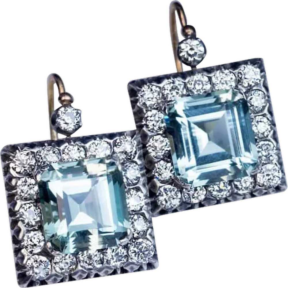 Large  Aquamarine Diamond Vintage Art Deco Earrin… - image 1