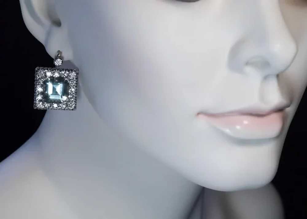 Large  Aquamarine Diamond Vintage Art Deco Earrin… - image 2