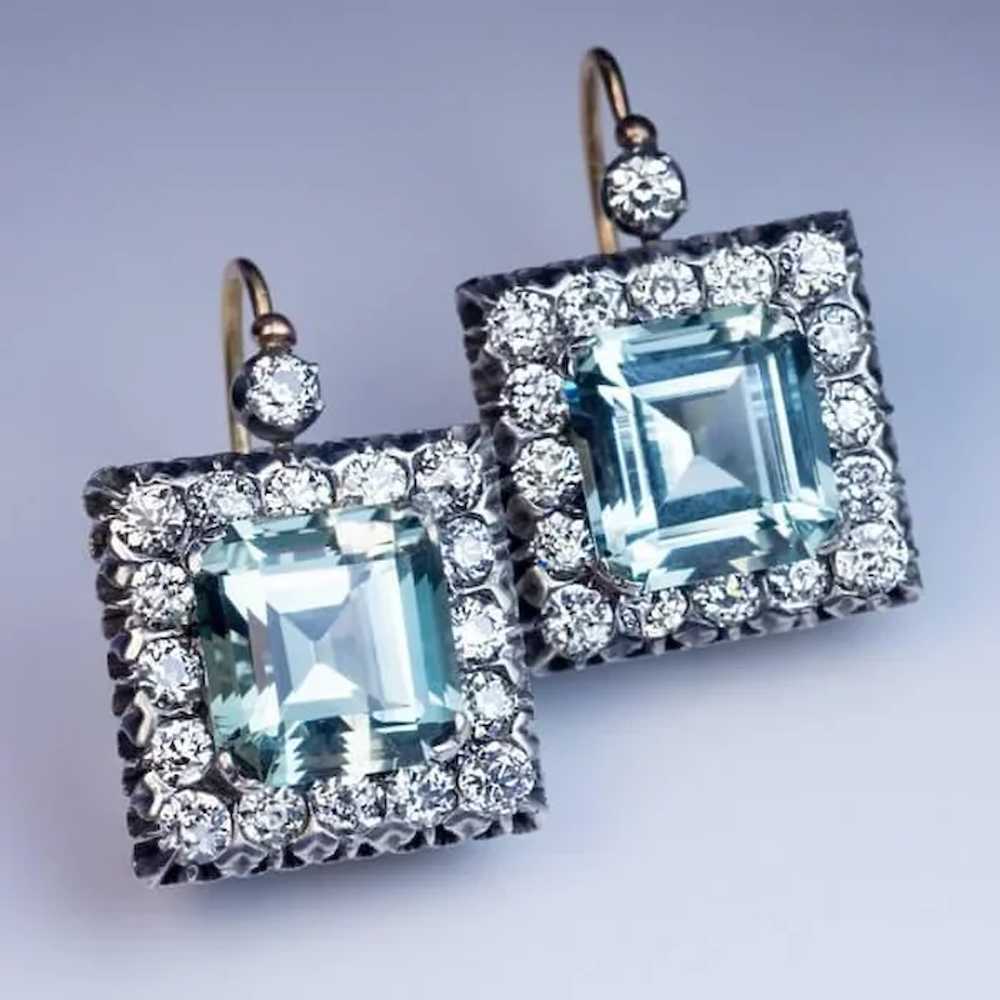 Large  Aquamarine Diamond Vintage Art Deco Earrin… - image 3