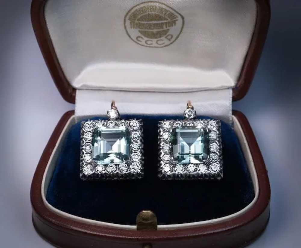 Large  Aquamarine Diamond Vintage Art Deco Earrin… - image 4