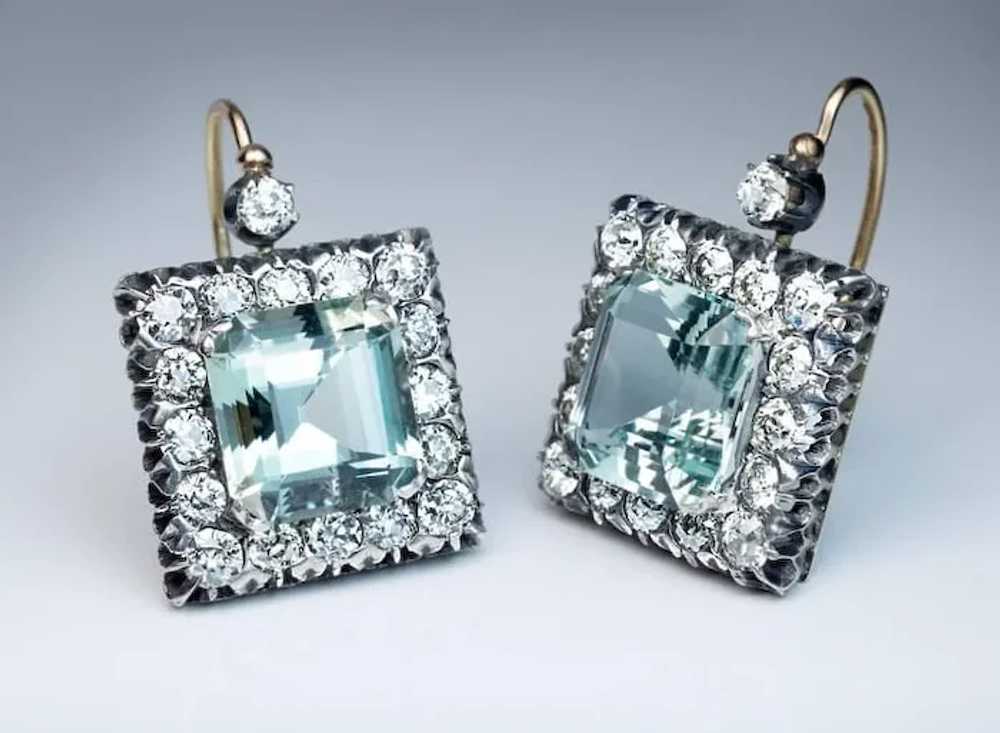 Large  Aquamarine Diamond Vintage Art Deco Earrin… - image 5