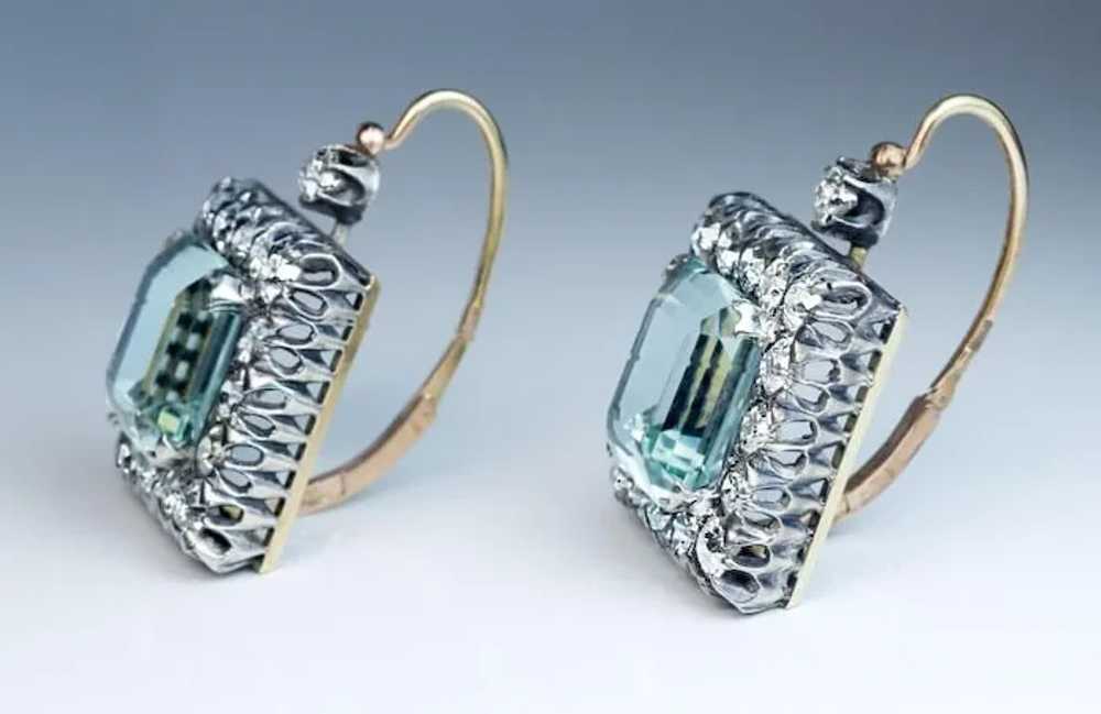 Large  Aquamarine Diamond Vintage Art Deco Earrin… - image 6