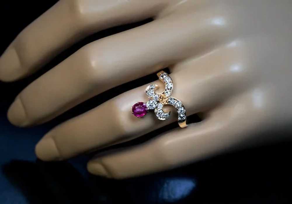 Belle Epoque Antique Tiara-Shaped Ruby Diamond Ri… - image 2