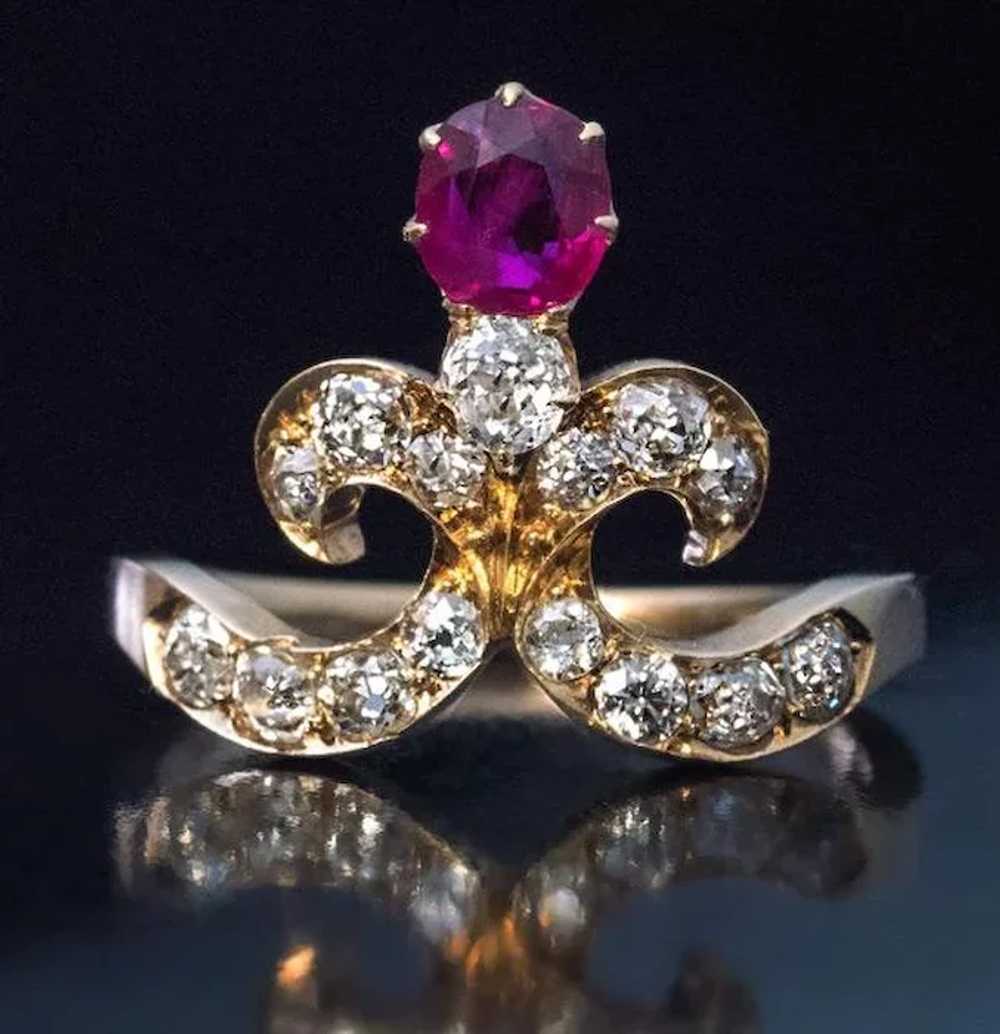 Belle Epoque Antique Tiara-Shaped Ruby Diamond Ri… - image 3