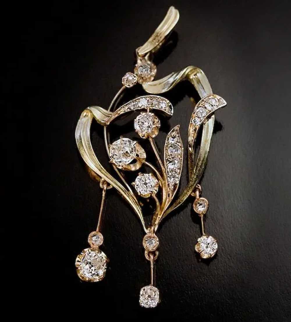 Antique Art Nouveau Diamond Two Color Gold Pendant - image 3