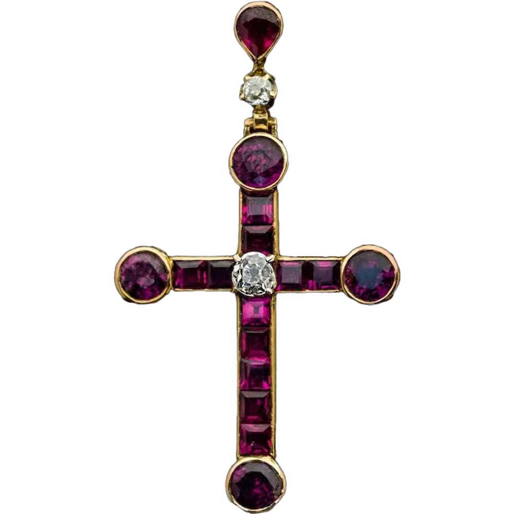 Belle Epoque Antique Ruby And Diamond Cross Penda… - image 1