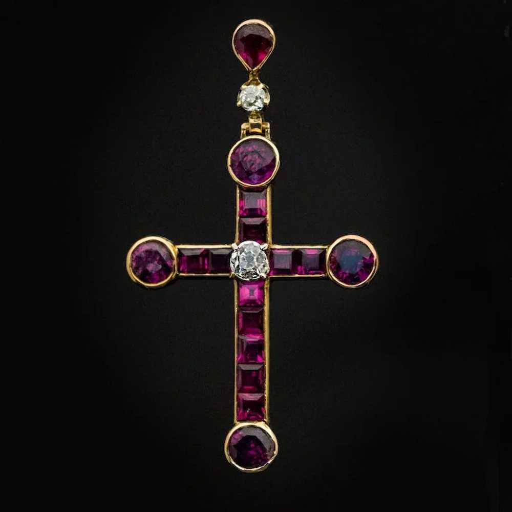 Belle Epoque Antique Ruby And Diamond Cross Penda… - image 3