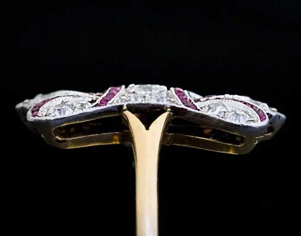Antique Edwardian Diamond Ruby Bow Motif Ring - image 2