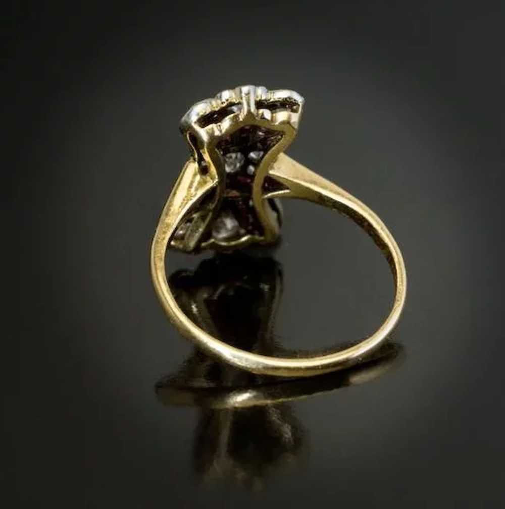 Antique Edwardian Diamond Ruby Bow Motif Ring - image 4